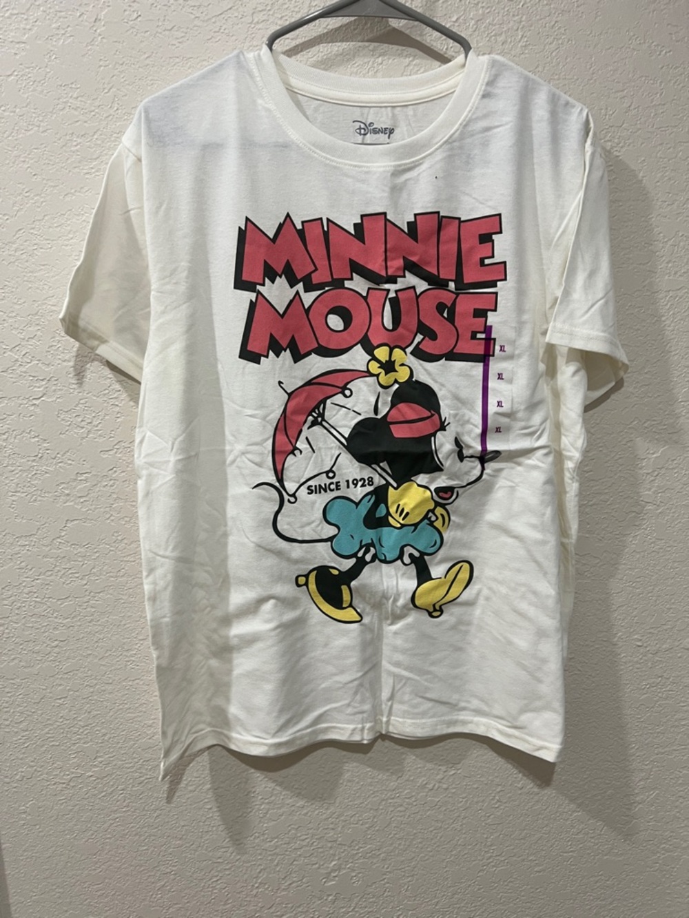 Disney Minnie Mouse Graphic Tee - White with Pink, Yellow, Blue